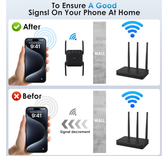 Підсилювач Wi-Fi Anluomafuy WD-1203U, ретранслятор, 1200 Мбіт/с, чорний (my-21120)