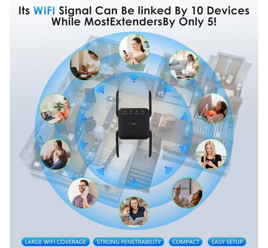 Підсилювач Wi-Fi Anluomafuy WD-1203U, ретранслятор, 1200 Мбіт/с, чорний (my-21120)