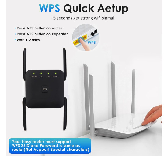 Підсилювач Wi-Fi Anluomafuy WD-1203U, ретранслятор, 1200 Мбіт/с, чорний (my-21120)