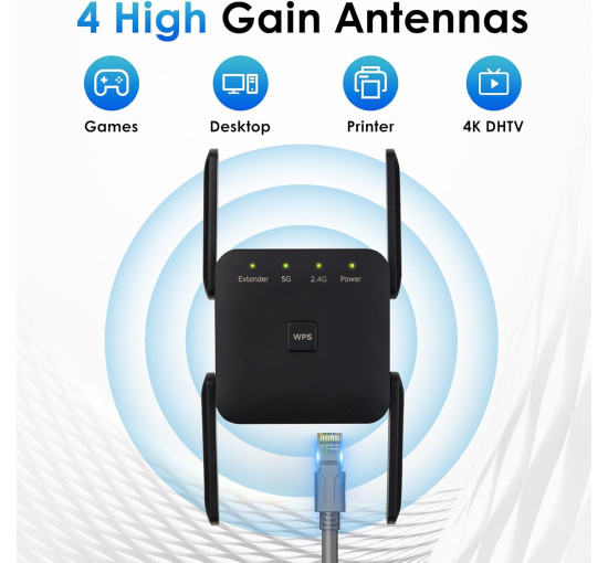 Підсилювач Wi-Fi Anluomafuy WD-1203U, ретранслятор, 1200 Мбіт/с, чорний (my-21120)