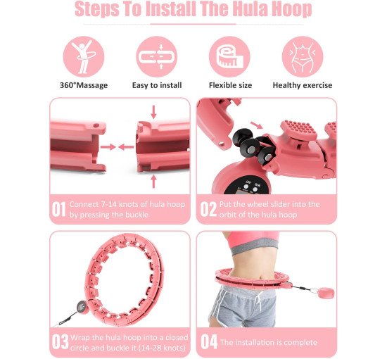 Обтяжені обручі хула-хупи FIVANGIN з 28 вузлами, розмір XL, рожевий (my-21082)