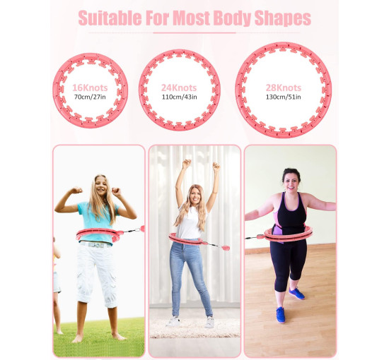 Обтяжені обручі хула-хупи FIVANGIN з 28 вузлами, розмір XL, рожевий (my-21082)