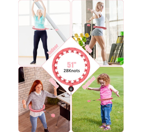 Обтяжені обручі хула-хупи FIVANGIN з 28 вузлами, розмір XL, рожевий (my-21082)