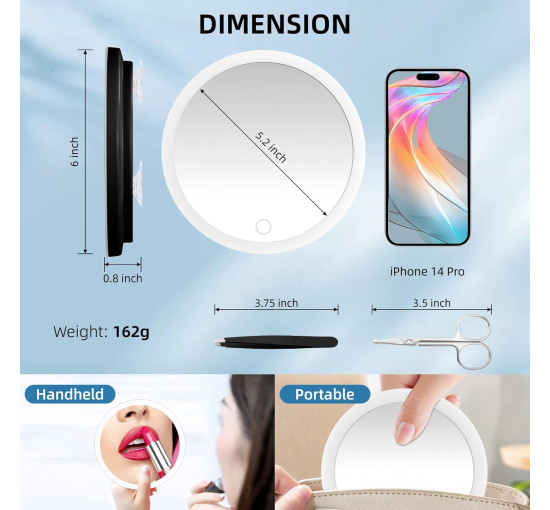 Увеличительное зеркало JJhxr 30x с подсветкой, черный (my-21108)