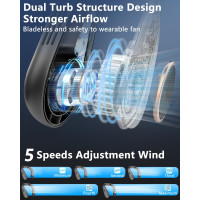 Вентилятор для шиї Kouric з охолоджувальною пластиною, 5500 мА·год, чорний (my-21171)