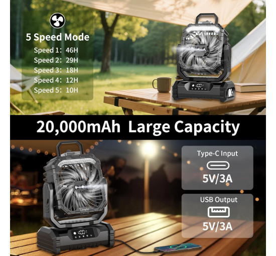 Вентилятор OUTACT F12 аккумуляторный, 20000 мА·ч, черный (my-21057)