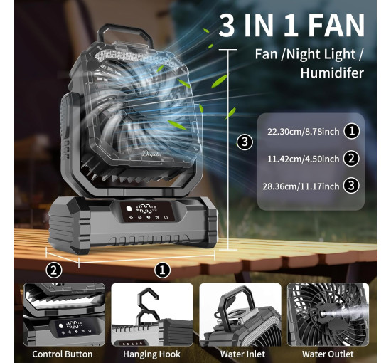 Вентилятор OUTACT F12 аккумуляторный, 20000 мА·ч, черный (my-21057)