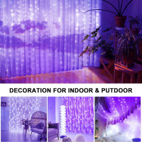 Водонепроникний світильник-гірлянда Lezonic для штор, 3 м × 3 м, 300 світлодіодів, фіолетовий (my-21151)