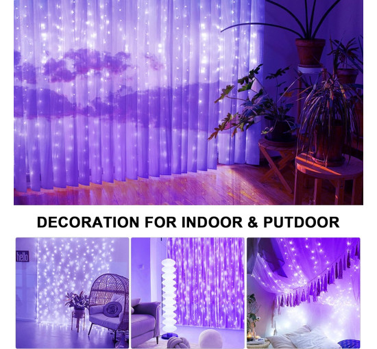 Водонепроницаемый светильник-гирлянда Lezonic для штор, 3 м × 3 м, 300 светодиодов, фиолетовый (my-21151)