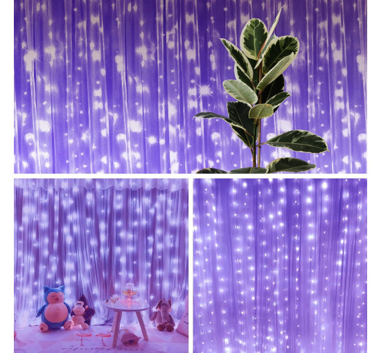 Водонепроницаемый светильник-гирлянда Lezonic для штор, 3 м × 3 м, 300 светодиодов, фиолетовый (my-21151)