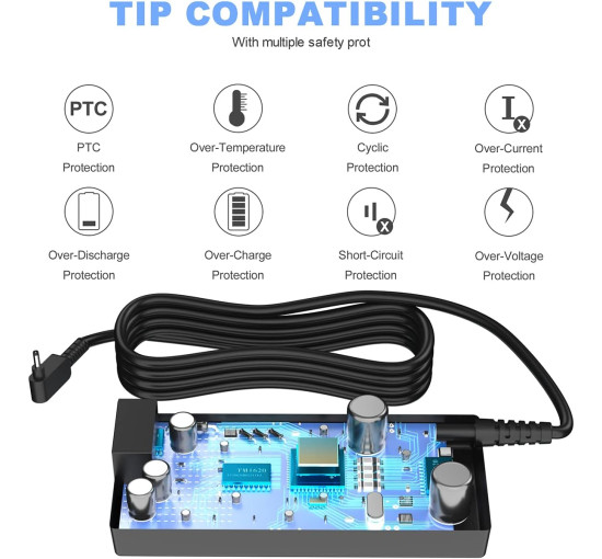 Зарядний пристрій Quekawi DL45190237 для ноутбука потужністю 45 Вт, сумісний з Acer, чорний (my-21125)