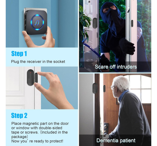 Звонок на входную дверь, датчик открытия двери SanJie DS17, черный (my-21138)