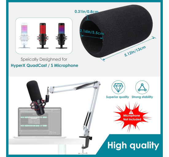 Белая стойка-держатель микрофона YOUSHARES совместимый с HyperX QuadCast S (6009)