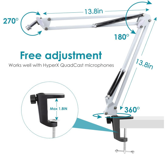 Белая стойка-держатель микрофона YOUSHARES совместимый с HyperX QuadCast S (6009)