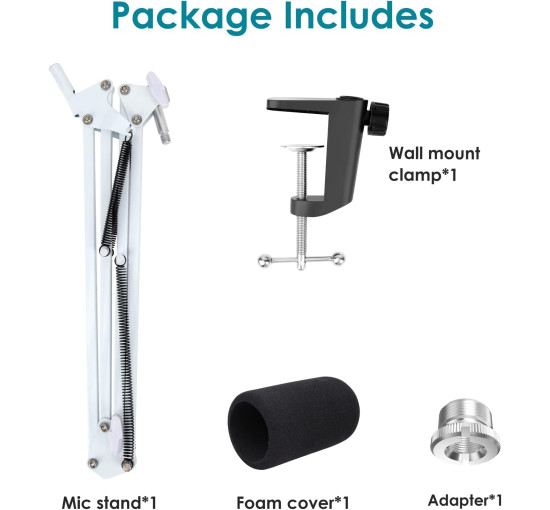 Белая стойка-держатель микрофона YOUSHARES совместимый с HyperX QuadCast S (6009)