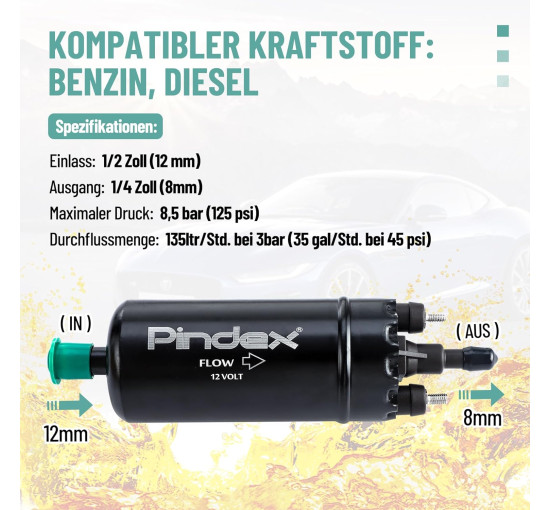 Электрический топливный насос высокого давления Pindex 12В черный (6038)