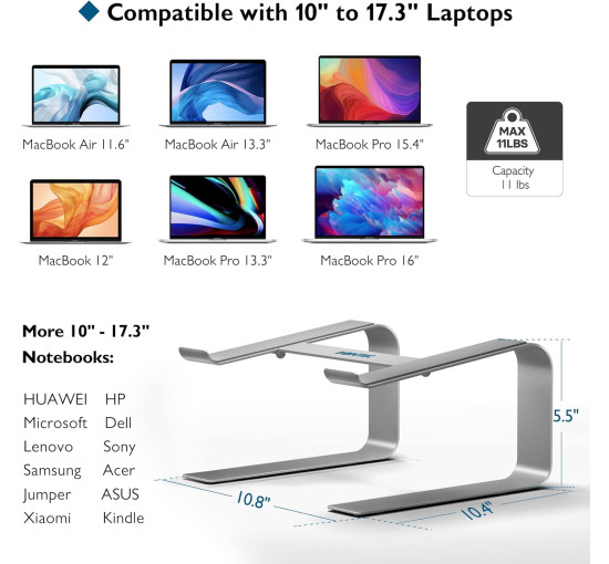 Ергономічна підставка BONTEC для ноутбуків з діагоналлю екрана від 10 до 17,3 дюймів (6093)