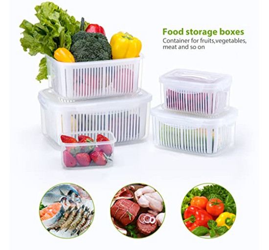 Контейнеры LUXEAR для хранения продуктов с крышкой и дуршлагом набор из 5 шт (6055)