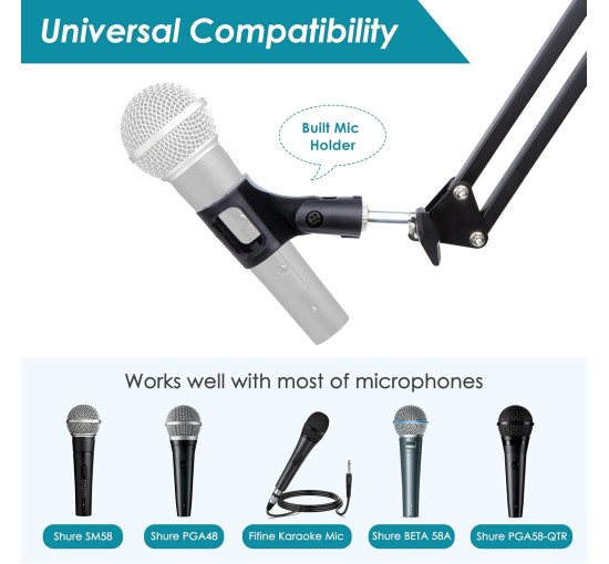 Кронштейн для микрофона YOUSHARES совместим с Blue Yeti/HyperX QuadCast черный (6015)