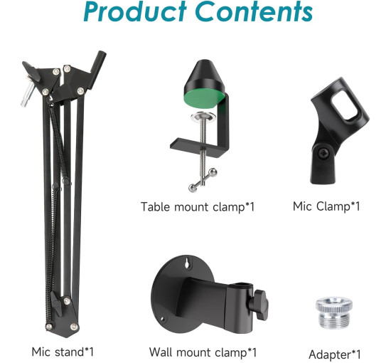 Кронштейн для микрофона YOUSHARES совместим с Blue Yeti/HyperX QuadCast черный (6015)