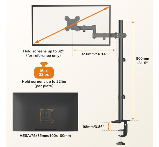 Кронштейн-підставка Bracwiser для монітора та комп'ютерних екранів 31,5 дюйма заввишки (6026)