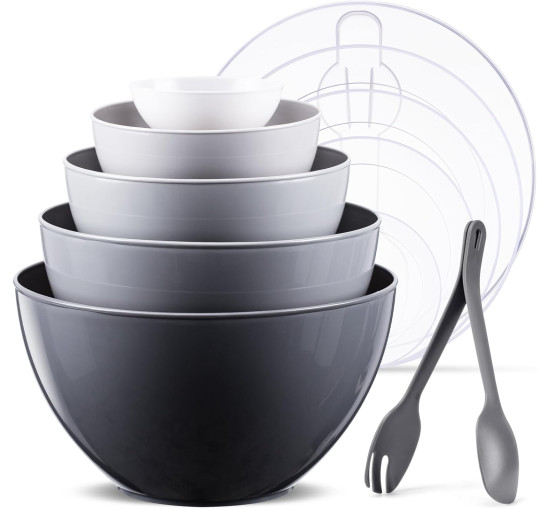 Набір LUXEAR із 5 мисок для підготовки продуктів 5 кришок та 2 кухонних ложок чорний (6060)