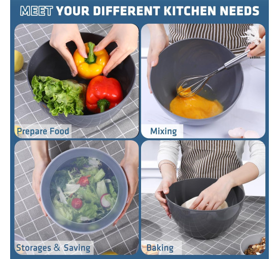 Набір LUXEAR із 5 мисок для підготовки продуктів 5 кришок та 2 кухонних ложок чорний (6060)