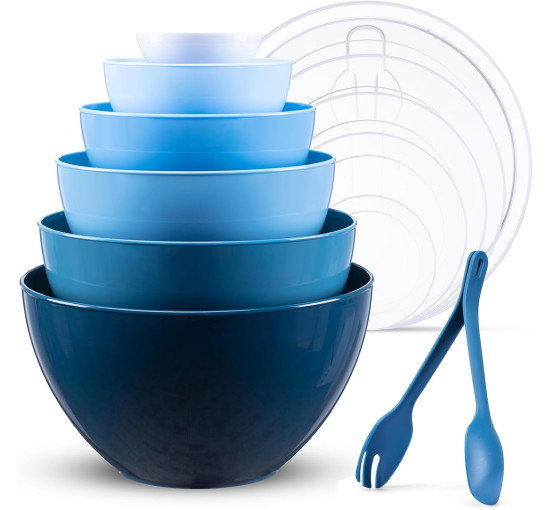 Набор LUXEAR из 6 мисок для подготовки продуктов 6 крышек и 2 кухонных ложек синий (6059)