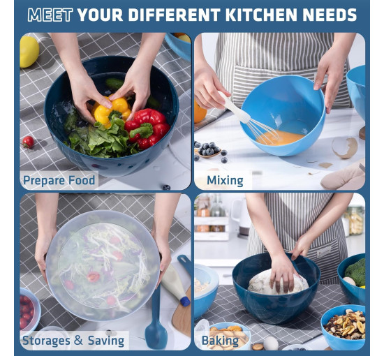 Набор LUXEAR из 6 мисок для подготовки продуктов 6 крышек и 2 кухонных ложек синий (6059)