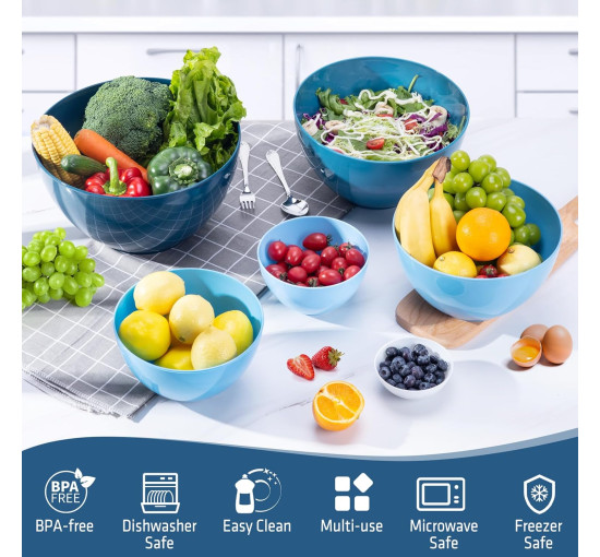 Набор LUXEAR из 6 мисок для подготовки продуктов 6 крышек и 2 кухонных ложек синий (6059)