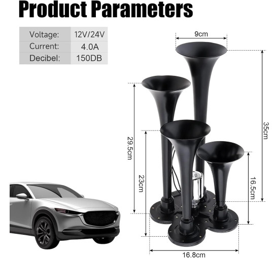 Пневматический звуковой сигнал Kensbro 12 В/24 В 150 дБ черный (6014)