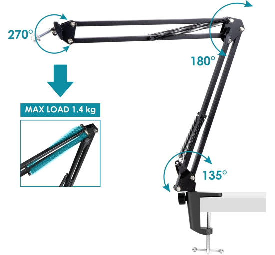 Подставка для микрофона YOUSHARES совместимс HyperX QuadCast Boom Arm черный (6018)