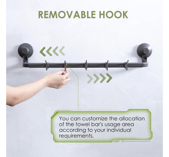 Тримач для рушників LUXEAR на присосці з 5 гачками сірий (6058)