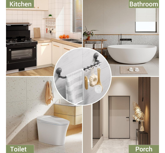 Тримач для рушників LUXEAR на присосці з 5 гачками сірий (6058)