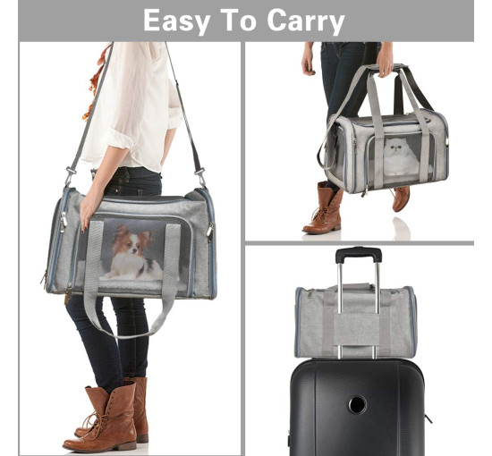 Портативная мягкая переноска для домашних животных серый (6097)