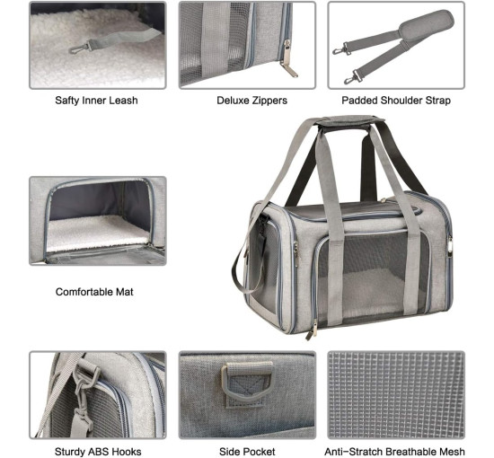 Портативная мягкая переноска для домашних животных серый (6097)