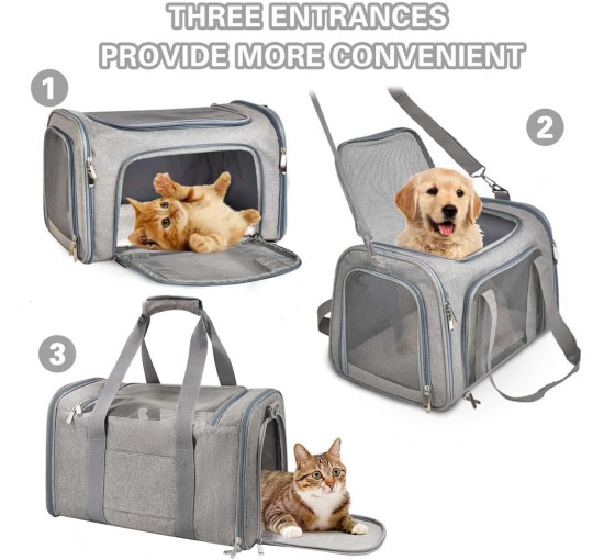 Портативная мягкая переноска для домашних животных серый (6097)
