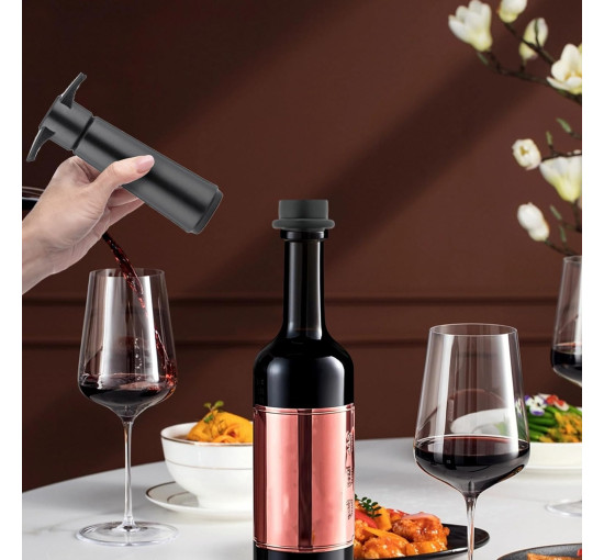 Вакуумний насос для вина з 8 пробками чорний (6029)