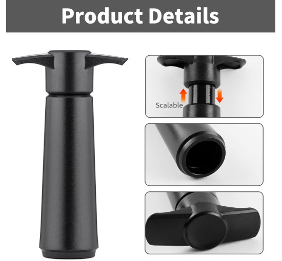 Вакуумний насос для вина з 8 пробками чорний (6029)