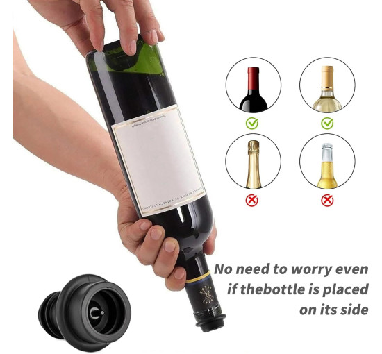 Вакуумний насос для вина з 8 пробками чорний (6029)