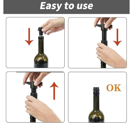 Вакуумний насос для вина з 8 пробками чорний (6029)