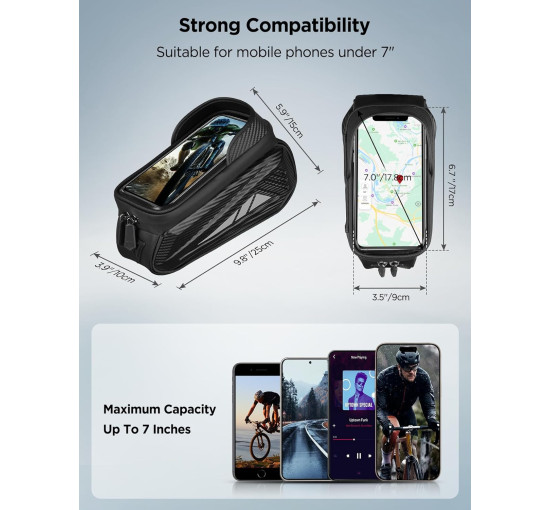 Водонепроницаемая велосипедная сумка Vitalismo на раму для смартфонов до 7 дюймов черный (6053)