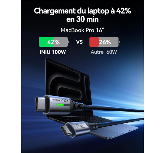 Зарядный кабель INIU USB C - USB C 5A 100W 2м (6068)