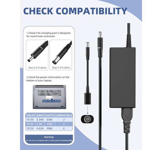 Зарядний пристрій 65 Вт/45 Вт для ноутбуків Dell Latitude (6105)