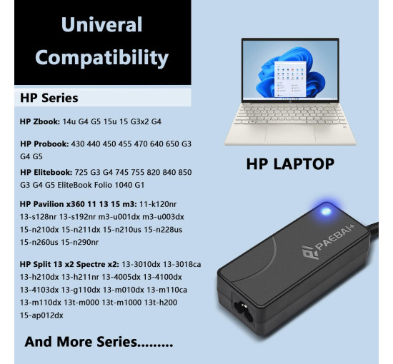 Зарядний пристрій PAEBAI+ 65 Вт/45 Вт для ноутбуків HP Pavilion Zbook ProBook (6106)