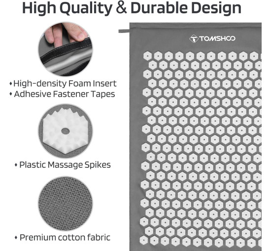Набор для акупрессуры TOMSHOO, акупрессурный коврик и подушка с 2 массажными шариками - терапия для снятия боли, серый (my-13129)