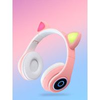 Беспроводные Bluetooth наушники CXT-B39 со светящимися ушками и подсветкой, розовый (my-19040) Беспроводные Bluetooth наушники CXT-B39 со светящимися ушками и подсветкой, розовый (my-19040)