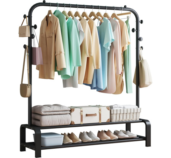 Металева вішалка для одягу SMILOVII YJ-A0, вішалка для одягу для спальні, для одягу та взуття, 4 бічні гачки, чорна (0097)