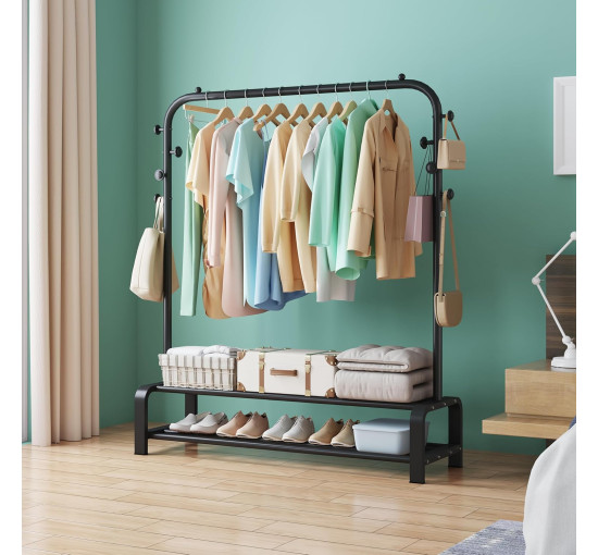 Металева вішалка для одягу SMILOVII YJ-A0, вішалка для одягу для спальні, для одягу та взуття, 4 бічні гачки, чорна (0097)