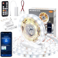 Светодиодная лента WOBSION WBE026, белая, 3м 300 светодиодов, холодно-белая лента 6000 K, управление мобильным телефоном для спальни, кухни (0052)